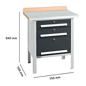Kastenwerkbank Schäfer Shop Select PWi 75-7, Buche-Dekor Multiplexplatte, mit Stahlabdeckung, bis 750 kg, B 750 x T 700 x H 840 mm