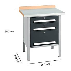 Kastenwerkbank Schäfer Shop Select PWi 75-7, Buche-Dekor Multiplexplatte, mit Stahlabdeckung, bis 750 kg, B 750 x T 700 x H 840 mm