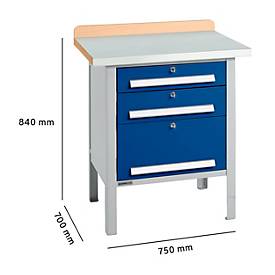 Kastenwerkbank Schäfer Shop Select PWi 75-7, Buche-Dekor Multiplexplatte, mit Stahlabdeckung, bis 750 kg, B 750 x T 700 x H 840 mm