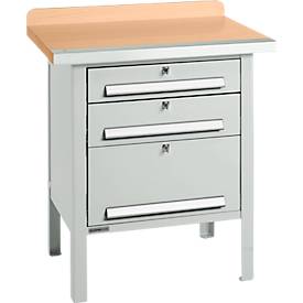 Kastenwerkbank Schäfer Shop Select PWi 75-7, Buche-Dekor Multiplexplatte, mit Stahlkante, bis 750 kg, B 750 x T 700 x H 840 mm