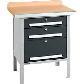 Kastenwerkbank Schäfer Shop Select PWi 75-7, Buche-Dekor Multiplexplatte, mit Stahlkante, bis 750 kg, B 750 x T 700 x H 840 mm