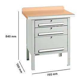 Kastenwerkbank Schäfer Shop Select PWi 75-7, Buche-Dekor Multiplexplatte, mit Stahlkante, bis 750 kg, B 750 x T 700 x H 840 mm