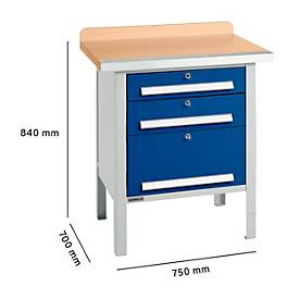 Kastenwerkbank Schäfer Shop Select PWi 75-7, Buche-Dekor Multiplexplatte, mit Stahlkante, bis 750 kg, B 750 x T 700 x H 840 mm