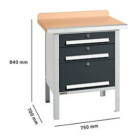 Kastenwerkbank Schäfer Shop Select PWi 75-7, Buche-Dekor Multiplexplatte, mit Stahlkante, bis 750 kg, B 750 x T 700 x H 840 mm