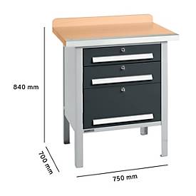 Kastenwerkbank Schäfer Shop Select PWi 75-7, Buche-Dekor Multiplexplatte, mit Stahlkante, bis 750 kg, B 750 x T 700 x H 840 mm