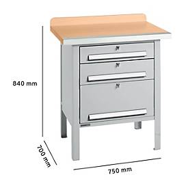 Kastenwerkbank Schäfer Shop Select PWi 75-7, Buche-Dekor Multiplexplatte, mit Stahlkante, bis 750 kg, B 750 x T 700 x H 840 mm