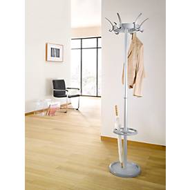 Kerkmann Garderobenständer Public, 18 Haken, Schirmhalter, drehbare Krone, H 1750 x Ø 500 mm, Stahl, alusilber