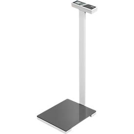 KERN Personenwaage MPL 200K-1P, BMI-Funktion, Wägebereich bis 250 kg, Glaswägeplatte, Stativ, AUTO-OFF-Funktion, Einheitenumschaltung, B 350 x T 350 x H 960 mm, schwarz/weiß