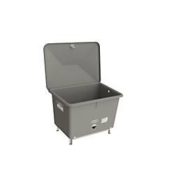 KFZ-Altbatteriebehälter CEMO, Glasfaserverstärkter Kunststoff (GFK)/Stahl, platingrau, B 1340 x T 990 x H 1100 mm, 700 l, mit Füßen und Deckel