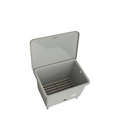 KFZ-Altbatteriebehälter CEMO, Glasfaserverstärkter Kunststoff (GFK)/Stahl, platingrau, B 1340 x T 990 x H 1100 mm, 700 l, mit Füßen und Deckel