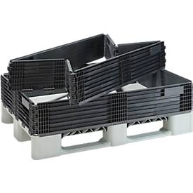 KIGA Kunststoffaufsatzrahmen KIGAFRAME®, L 1200 × B 800 × H 200 mm, stapelbar, PP/PE Recycling-Mix, schwarz