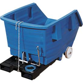 Image of Kippbehälter mit Rollen, Polyethylen, blau, B 920 x T 1420 x H 625 mm, 300 l, Schüttkanthöhe 405 mm, bis 150 kg, Kipp-Arretierungsvorrichtung