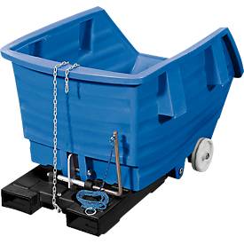 Image of Kippbehälter mit Rollen, Polyethylen, blau, B 960 x T 1530 x H 830 mm, 500 l, Schüttkanthöhe 460 mm, bis 150 kg, Kipp-Arretierungsvorrichtung