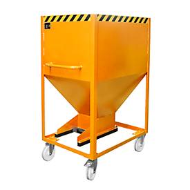 Kippbehälter SR-D 600, Tragkraft 600 kg, mit Rollen & Schieberverschluss, B 780 x H 1610 mm, Stahl, gelborange RAL 2000