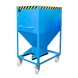 Kippbehälter SR-D 600, Tragkraft 600 kg, mit Rollen & Schieberverschluss, B 780 x H 1610 mm, Stahl, lichtblau RAL 5012