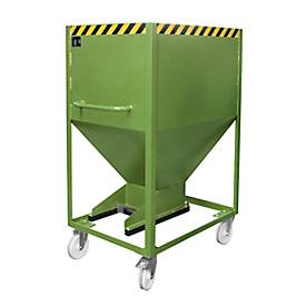 Kippbehälter SR-D 600, Tragkraft 600 kg, mit Rollen & Schieberverschluss, B 780 x H 1610 mm, Stahl, resedagrün RAL 6011