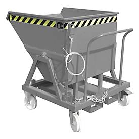 Kippmulde Bauer KS 400, Stahl, grau, B 1220 x T 1200 x H 1115 mm, 400 l, bis 1000 kg, Rollen, Manuelle Kippvorrichtung