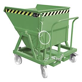 Kippmulde Bauer KS 400, Stahl, grün, B 1220 x T 1200 x H 1115 mm, 400 l, bis 1000 kg, Rollen, Manuelle Kippvorrichtung