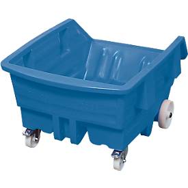Kippwagen, Polyethylen, blau, B 1150 x T 1560 x H 925 mm, 750 l, Schüttkanthöhe 560 mm, bis 250 kg