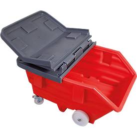 Kippwagen, Polyethylen, rot, B 1150 x T 1570 x H 930 mm, 750 l, Schüttkanthöhe 560 mm, bis 250 kg