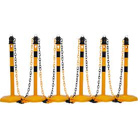 Kit de potelets à chaîne, 6 potelets + 5 chaînes, jaune-noir