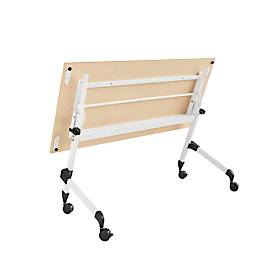Klappbarer Schreibtisch, mit 4 feststellbaren Rollen, Rechteck, Rundrohr, B 1400 x T 600 x H 720 mm, Ahorn-Dekor/weiß
