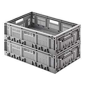 Klappbox, recycelbar & stapelbar, Traglast 20 kg, 600 x 400 x 170 mm, grau