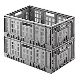 Klappbox, recycelbar & stapelbar, Traglast 20 kg, 600 x 400 x 233 mm, grau
