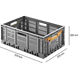 Klappbox, recycelbar & stapelbar, Traglast 20 kg, 600 x 400 x 233 mm, grau