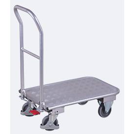 Klappbügelwagen, Aluminium/ Riffelblech, alusilber, L 900 x B 600 mm, klappbarer mit Querstrebe, TPE-Rollen mit EasySTOP, bis 150 kg