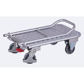 Klappbügelwagen, Aluminium/ Riffelblech, alusilber, L 900 x B 600 mm, klappbarer mit Querstrebe, TPE-Rollen mit EasySTOP, bis 150 kg