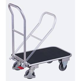 Klappbügelwagen, Aluminium/ Riffelblech, Gummi, alusilber/schwarz, L 900 x B 600 mm, klappbarer mit Querstrebe, TPE-Rollen mit EasySTOP, bis 150 kg