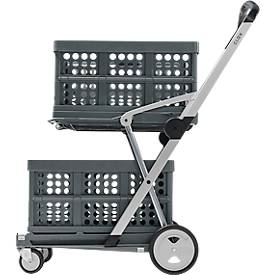 Klappmobil CLAX®, 2 Etagen, Tragkraft bis 60 kg, Lenk- & Bockrollen, inkl. 46 l Klappbox, Aluminium & Kunststoff, grau/grau