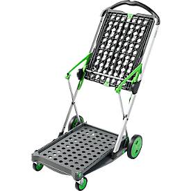 Klappmobil CLAX®, 2 Etagen, Tragkraft bis 60 kg, Lenk- & Bockrollen, inkl. 46 l Klappbox, Aluminium & Kunststoff, grau/grün