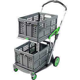 Klappmobil CLAX®, 2 Etagen, Tragkraft bis 60 kg, Lenk- & Bockrollen, inkl. 46 l Klappbox, Aluminium & Kunststoff, grau/grün