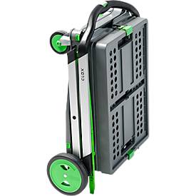 Klappmobil CLAX®, 2 Etagen, Tragkraft bis 60 kg, Lenk- & Bockrollen, inkl. 46 l Klappbox, Aluminium & Kunststoff, grau/grün