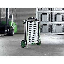 Klappmobil CLAX®, 2 Etagen, Tragkraft bis 60 kg, Lenk- & Bockrollen, inkl. 46 l Klappbox, Aluminium & Kunststoff, grau/grün