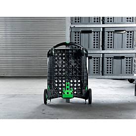 Klappmobil CLAX®, 2 Etagen, Tragkraft bis 60 kg, Lenk- & Bockrollen, inkl. 46 l Klappbox, Aluminium & Kunststoff, grau/grün