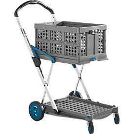 Klappmobil CLAX®, 2 Etagen, Tragkraft bis 60 kg, Lenk- & Bockrollen, inkl. 46 l Klappbox, Aluminium & Kunststoff, grau/petrol