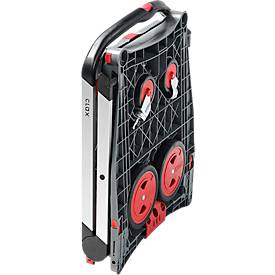 Klappmobil CLAX®, 2 Etagen, Tragkraft bis 60 kg, Lenk- & Bockrollen, inkl. 46 l Klappbox, Aluminium & Kunststoff, grau/rot