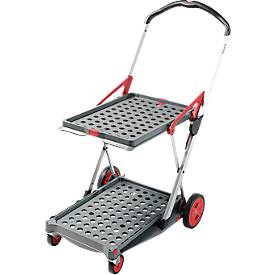 Klappmobil CLAX®, 2 Etagen, Tragkraft bis 60 kg, Lenk- & Bockrollen, inkl. 46 l Klappbox, Aluminium & Kunststoff, grau/rot