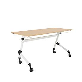 Klapptisch, mit 4 feststellbaren Rollen, Rechteck, Rundrohr, B 1400 x T 600 x H 720 mm, Ahorn-Dekor/Weiß