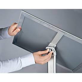 Klassischer Infoständer, mit Gehrung, DIN A4, 25 mm Klapprahmen, Aluminium, silber