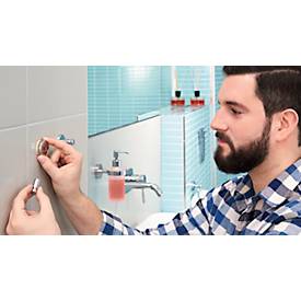 Klebehaken tesa Smooz, rund, Befestigung ohne Bohren, inkl. Klebelösung, ablösbar, verchromt