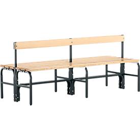 Kleedkamerbank, stalen buizen/hout, dubbel, met rugleuning, L 1500 mm, antraciet