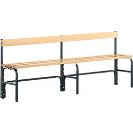 Kleedkamerbank, stalen buizen/hout, enkel, met rugleuning, L 2000 mm, antraciet