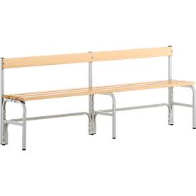 Kleedkamerbank, stalen buizen/hout, enkel, met rugleuning, L 2000 mm, lichtgrijs