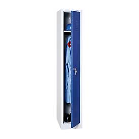 Kleiderspind, 1 Tür, B 415 x T 500 x H 1800 mm, Zylinderschloss, lichtgrau/blau