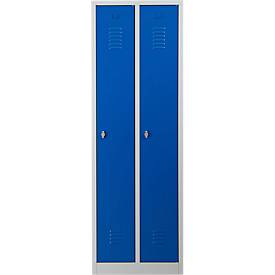 Kleiderspind, 2 Türen, B 600 x H 1800 mm, Drehriegelverschluss, lichtgrau/enzianblau