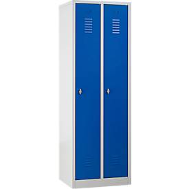 Kleiderspind, 2 Türen, B 600 x H 1800 mm, Drehriegelverschluss, lichtgrau/enzianblau